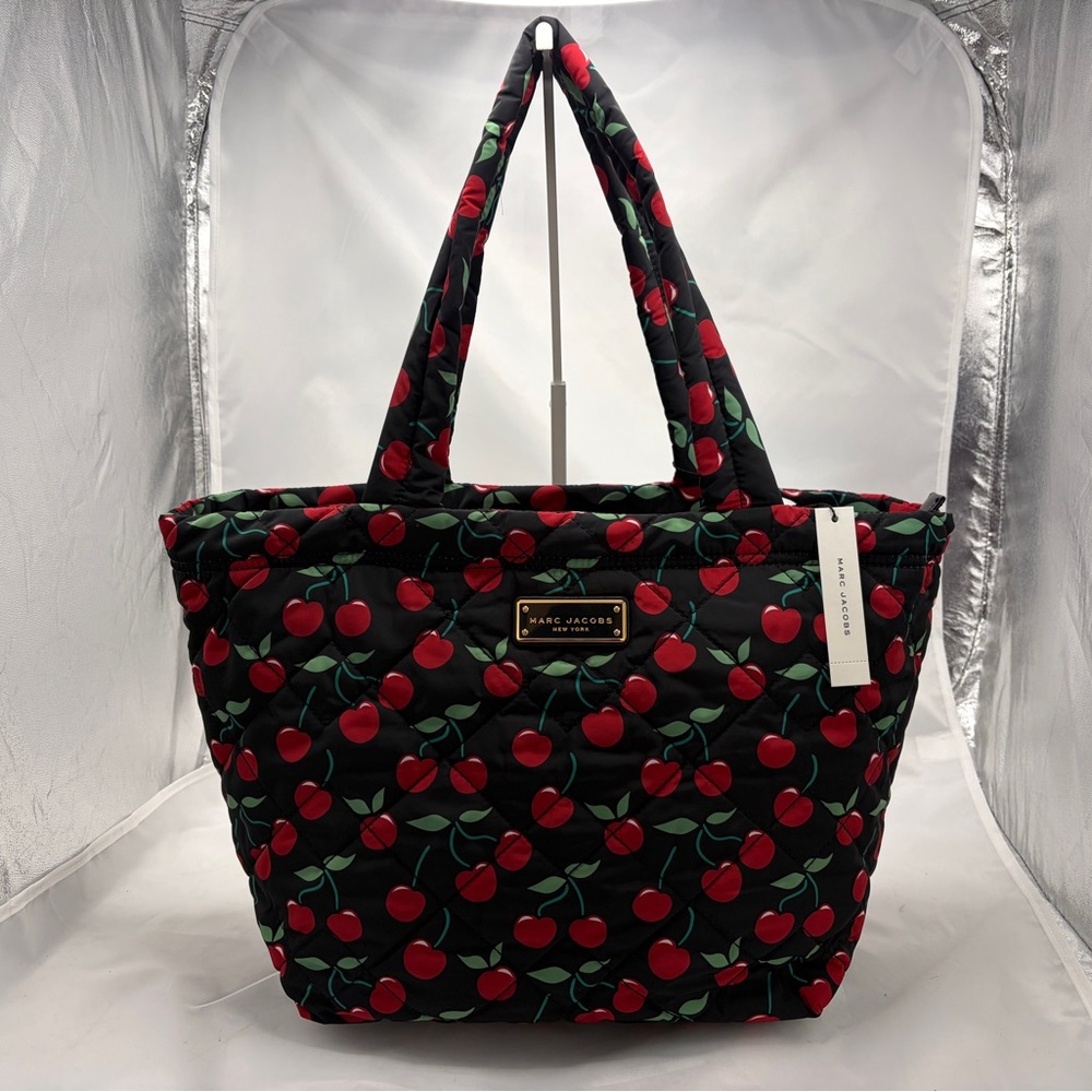Marc Jacobs Black Cherry Print Quilted Large Tote Bag NwT